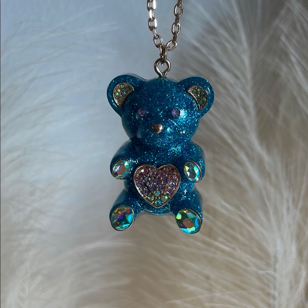Sparkling Blue Bear Pendant betsey Johnson Necklace